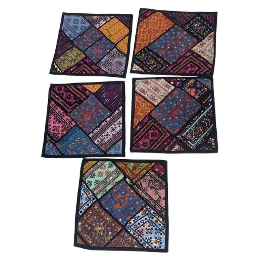 Vintage Embroidered Patchwork Coasters - 5 PCS Set